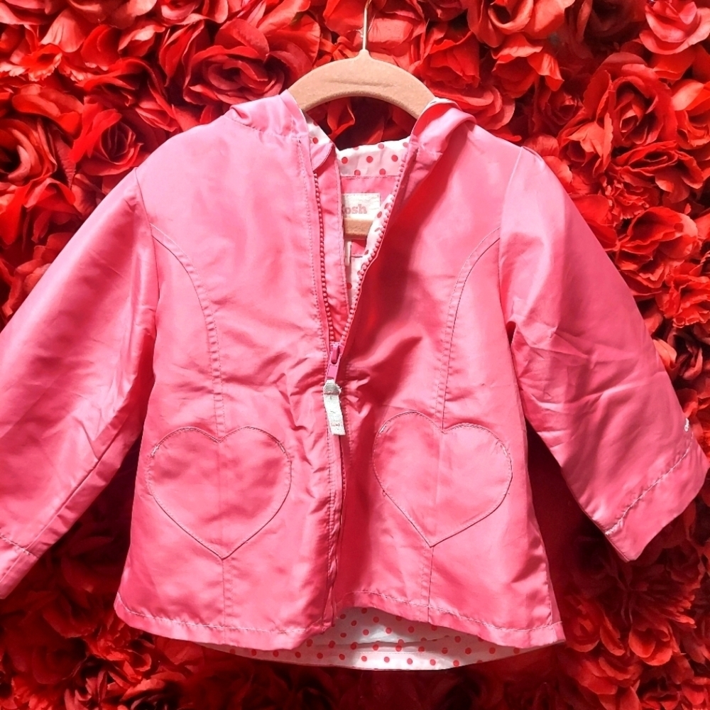 Osh Kosh Kids Size 2 T Windbreaker Hot Pink with Polka Dot Detail inside